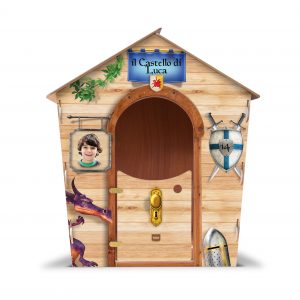 CASETTA in legno da giardino per bambini. Casetta in legno per giocare da esterno a tema artù, cavalieri, medievale