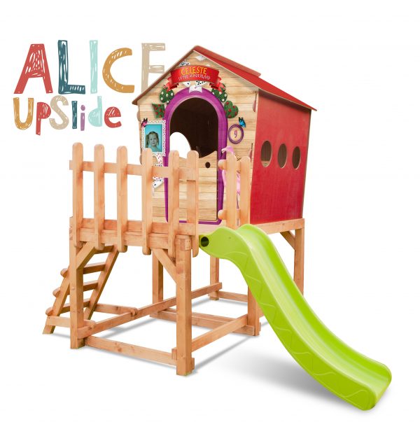 casetta palafitta in legno per bambini a tema alice nel paese delle meraviglie da giardino
