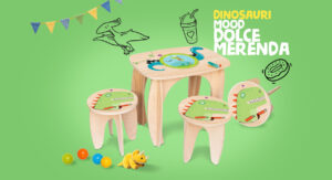 tavolo e sgabello in legno per bambini, ecologico, colorato dinosauri, pirati, unicorni